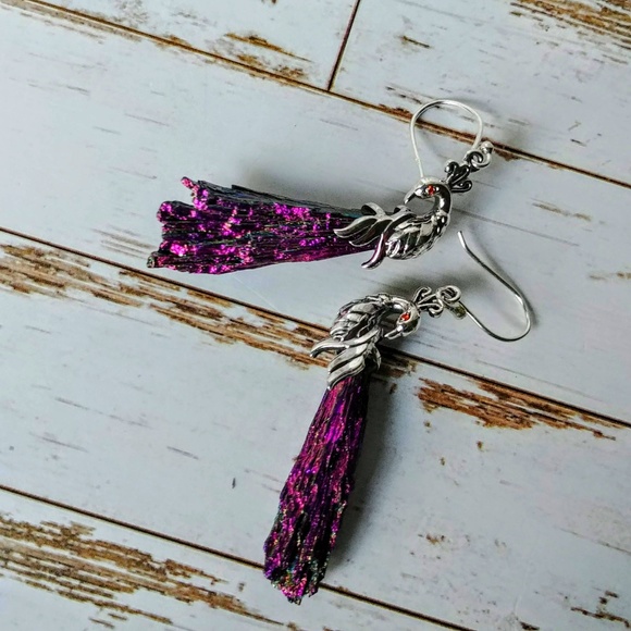 Rainbow Aura Kyanite Peacock Sterling Earrings - Picture 6 of 6